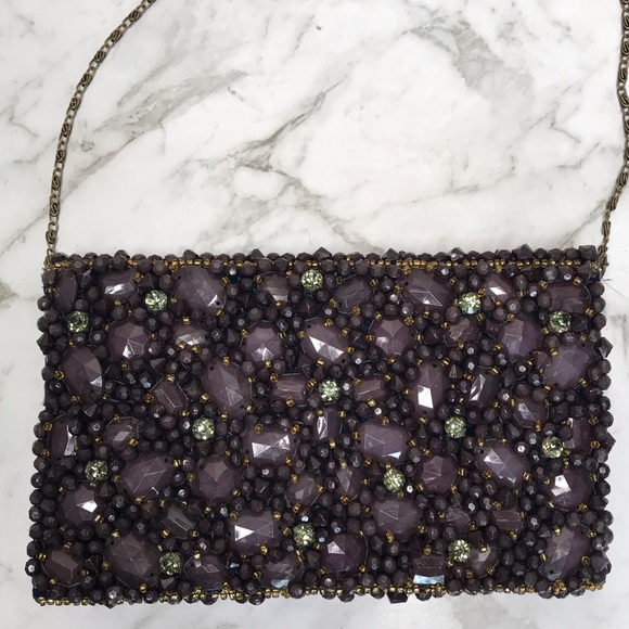 Anthropologie Beaded Crystal Bag Clutch Chain - Picture 3 of 14